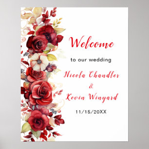 Affiche Romantique Roses Rouges Mariage Floral