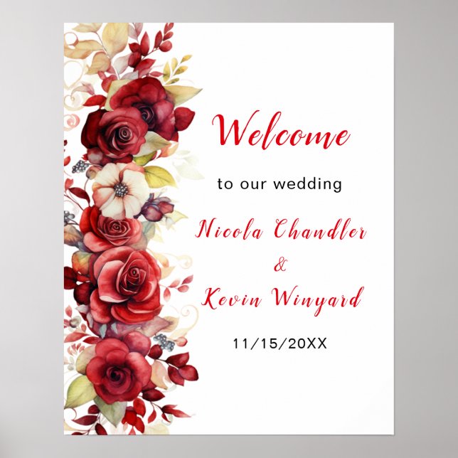 Affiche Romantique Roses Rouges Mariage Floral (Devant)