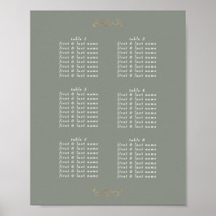 Affiche romantique sauge vert classique or monogramme mari