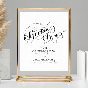 Affiche Romantique Script Signature Boissons Bar Mariage