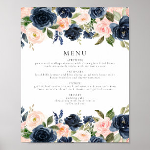Affiche Romantique & sucré Marine Blush Floral Diner Menu