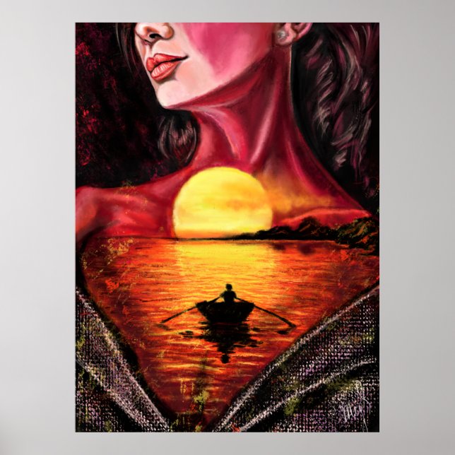 Affiche romantique Sunset Girl Imprimer - Peinture (Devant)