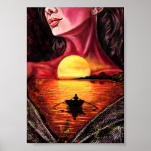 Affiche romantique Sunset Girl Imprimer - Peinture