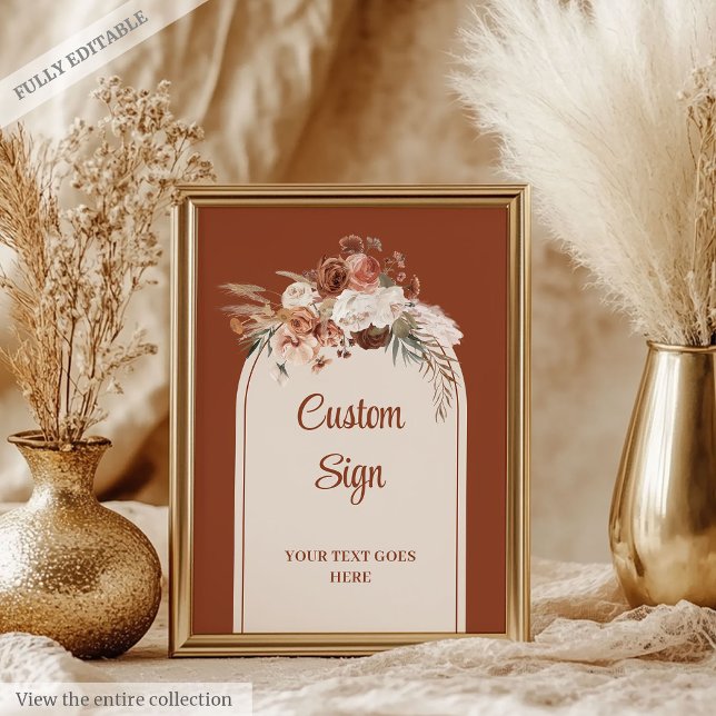 Affiche Romantique Terracotta Pampas Sage Boho Floral Cust (Romantic Terracotta Pampas Sage Boho Floral Custom Poster)
