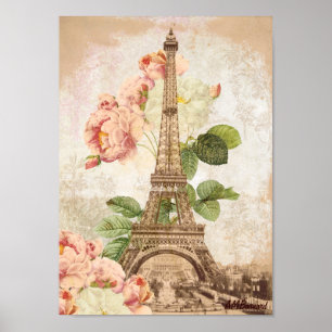 Affiche romantique vintage ou copie de rose de