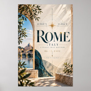 Affiche Rome Italie Boussole Typographie Luxe Voyage Mur A
