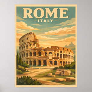 Affiche Rome Italie Colosseum Carte Postale Vintage Voyage
