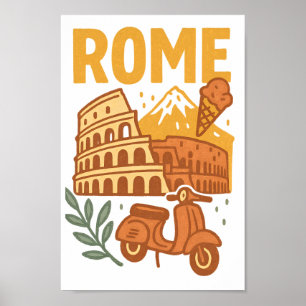 Affiche Rome Italie Minimaliste Colisée Dessiné à la Main
