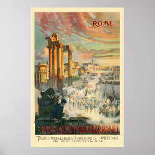 Affiche Rome Italie Paris Lyon Mediterrannee Voyage Vintag