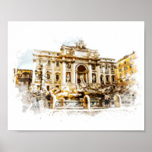 ROME Italie Trevi Fontaine aquarelle Peinture Roma