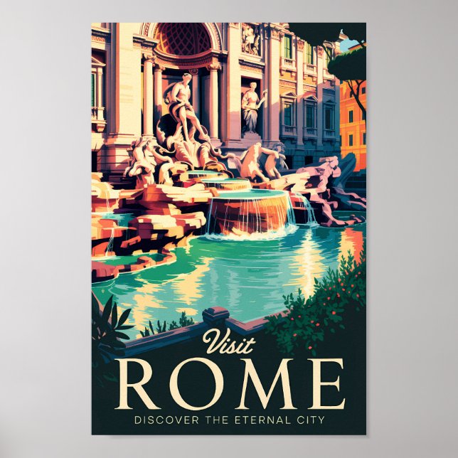 Affiche Rome Italie Trevi Fontaine Illustration Voyage Art (Devant)