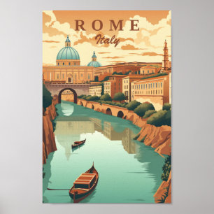 Affiche Rome Italie Vintage Lieu de Voyage célèbre