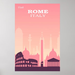 Affiche Rome Italie Vintage voyage rose