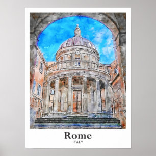 Affiche Rome Italie Voyage Aquarelle main tiré