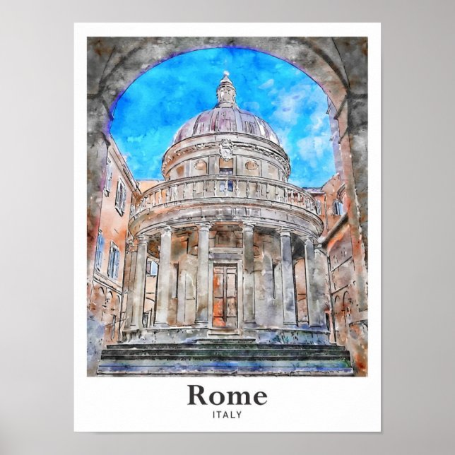 Affiche Rome Italie Voyage Aquarelle main tiré (Devant)