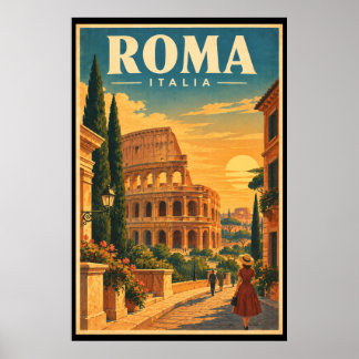 Affiche Rome Vintage Italie Voyage Art Colisée Coucher de