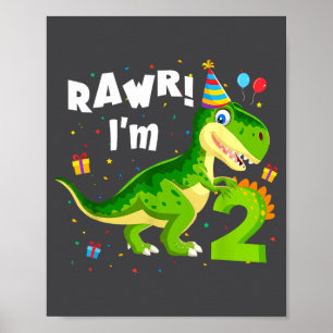 Affiche Roooar j'ai 2 ans 2e anniversaire T Rex dinosaure