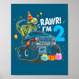 Affiche Roooar j'ai 2 ans Anniversaire 2ème T Rex Dinosaur