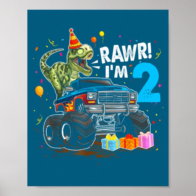 Affiche Roooar j'ai 2 ans Anniversaire 2ème T Rex Dinosaur (Devant)
