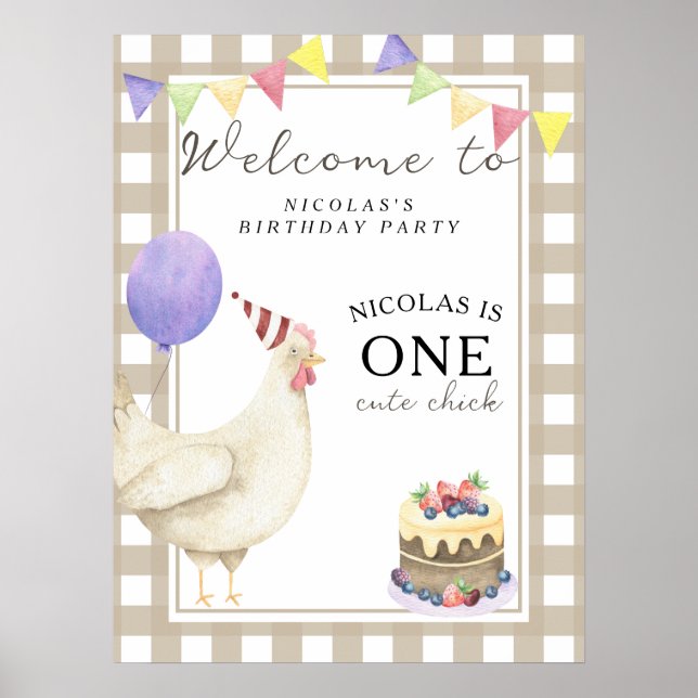Affiche Rooster Chick 1er fête d'anniversaire (Devant)