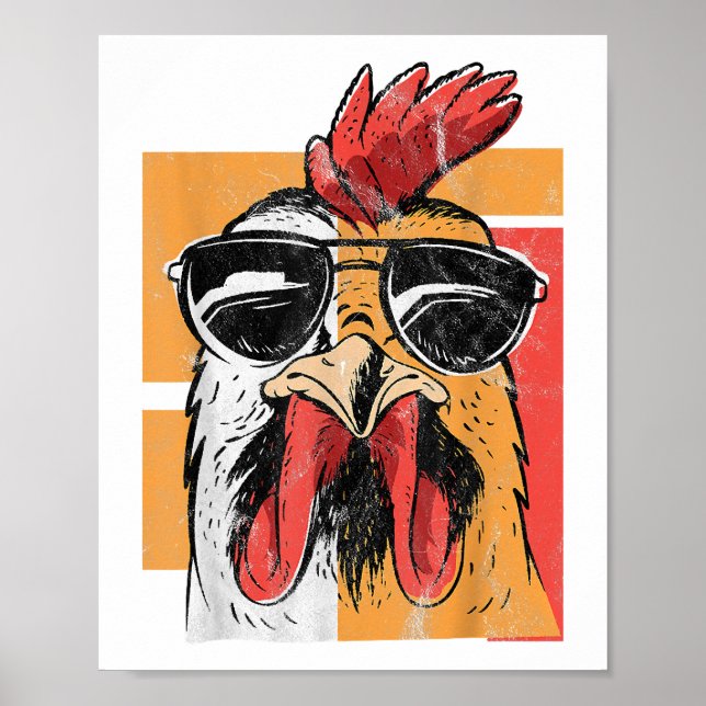 Affiche Rooster cool portant lunettes de soleil Retro Vint (Devant)