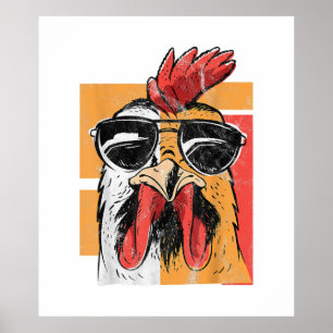 Affiche Rooster cool portant lunettes de soleil Retro Vint