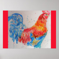 Rooster rouge Aquarelle Peinture Fête des pères Pa