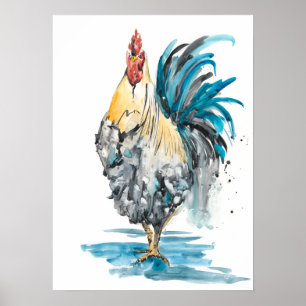 Affiche Rooster Splash - Aquarelle Portrait