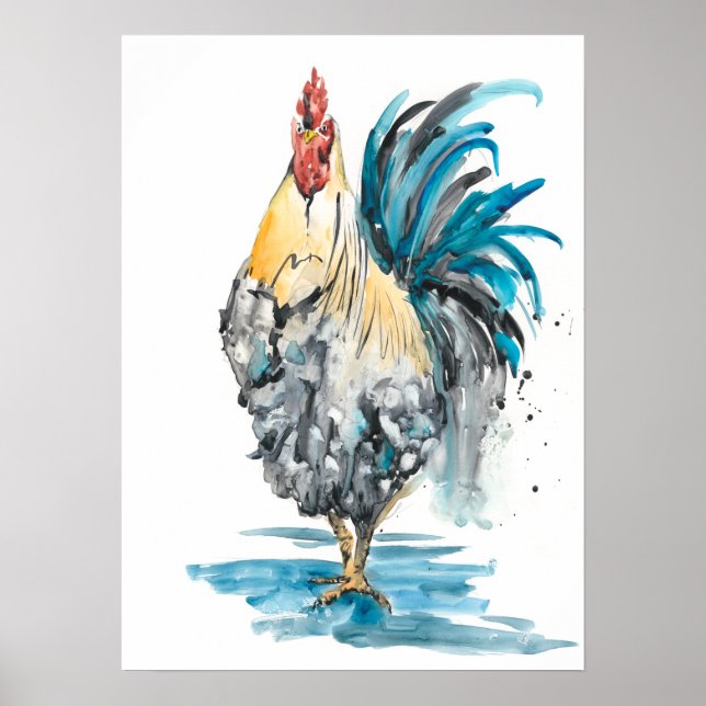 Affiche Rooster Splash - Aquarelle Portrait (Devant)