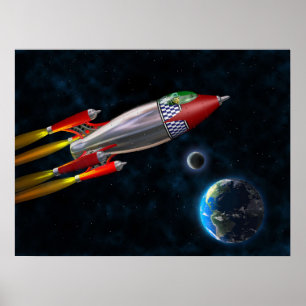 Affiche Roquette rétro dans l'espace
