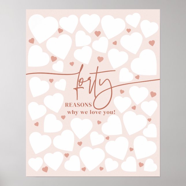 Affiche Rose 40 Raisons Nous Vous Aimons Coeurs Cadeau Ann (Devant)