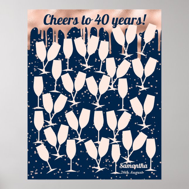 Affiche Rose 40e anniversaire Livre d'invités - Cheers to  (Devant)