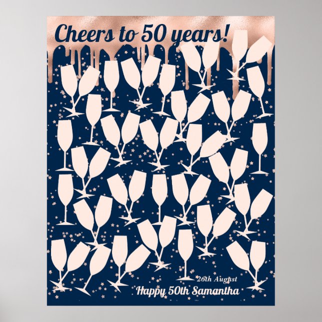 Affiche Rose 50e Anniversaire Livre d'invité - Cheers to 5 (Devant)