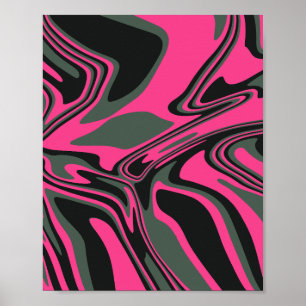 Affiche Rose Abstrait, vert foncé et noir