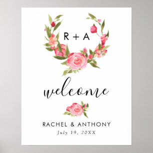 Affiche Rose Aquarelle Bienvenue Mariage Signal Chic