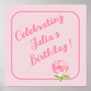 Affiche Rose aquarelle peinte à la main JOYEUX ANNIVERSAIR