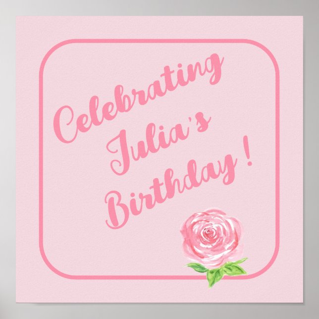 Affiche Rose aquarelle peinte à la main JOYEUX ANNIVERSAIR (Devant)