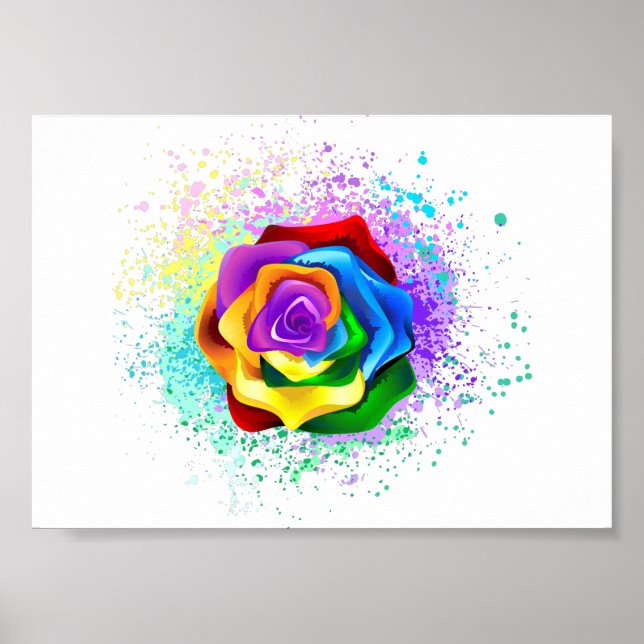 Affiche Rose arc-en-ciel coloré (Devant)