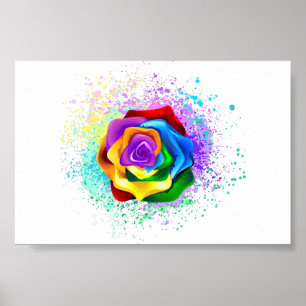Affiche Rose arc-en-ciel colorée