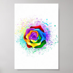 Affiche Rose arc-en-ciel colorée