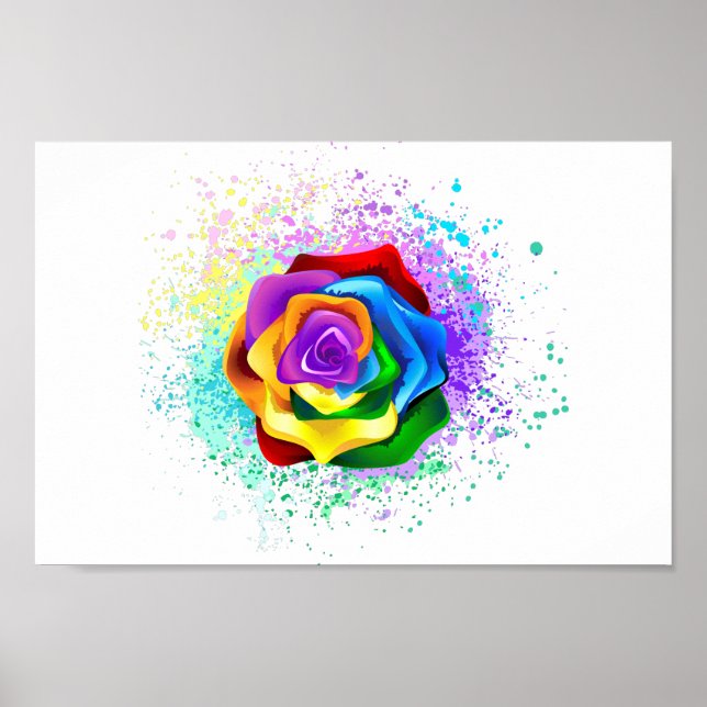 Affiche Rose arc-en-ciel colorée (Devant)
