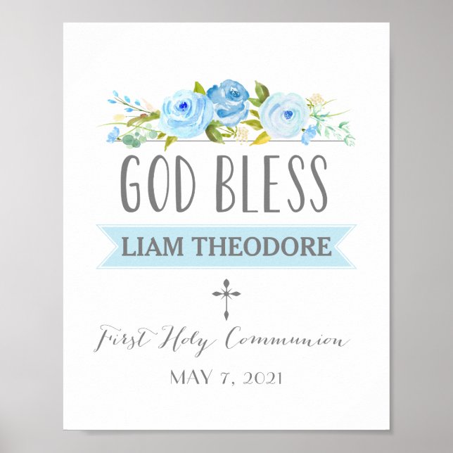 Affiche Rose Banner | Blue Communion Sign (Devant)