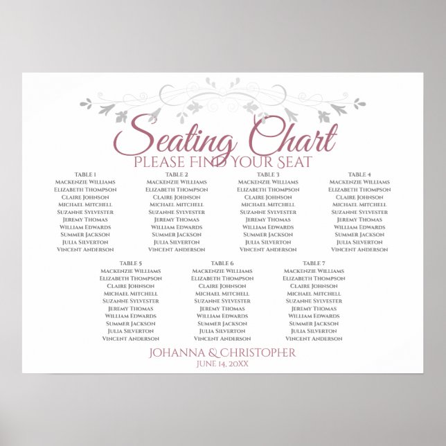 Affiche Rose & blanc Élégant 7 Mariage de table (Devant)