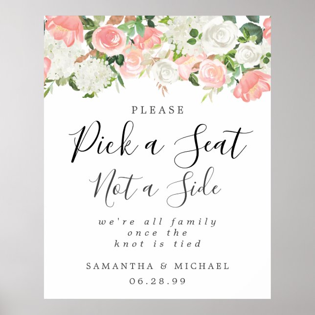 Affiche Rose Blanc Floral Choisir Un Siège Pas Un Mariage  (Devant)