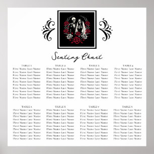 Affiche Rose blanc rouge et noir Squelette Mariage Siège