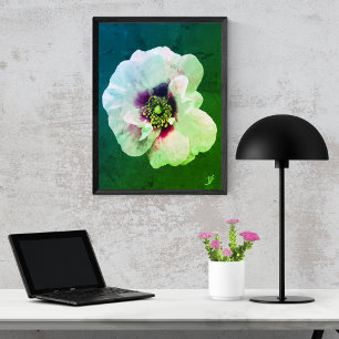 Affiche Rose blanche avec cœur sombre - peinture à l'huile