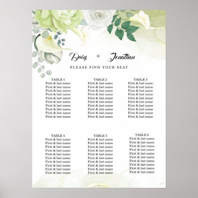Affiche Rose blanche vert et Mariage floral blanc (Devant)