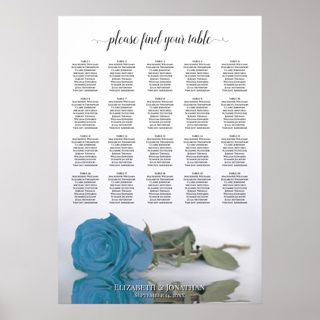 Affiche Rose bleu ciel 20 Mariage de table carte de siège (Devant)
