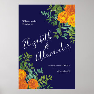 Affiche Rose bleu et orange Floral Mariage moderne