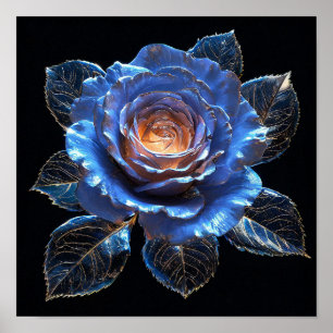 Affiche Rose bleue en verre néon lumineuse Art floral de f